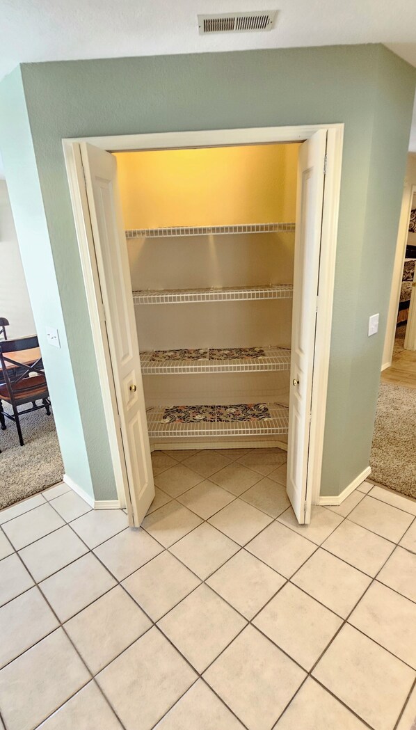 Huge kitchen pantry with ample space for all your supplies and snacks!