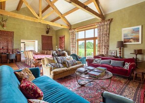 Smart TV, fireplace, foosball, table tennis