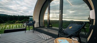 Luxury glamping pods with stunning views of the Scottish Highlands.