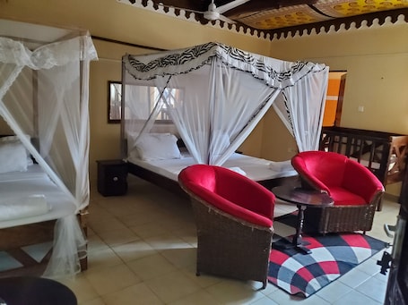 Double Room, Balcony, Pool View | Desk, laptop workspace, blackout drapes, iron/ironing board