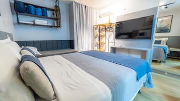 1 bedroom, desk, laptop workspace, blackout curtains