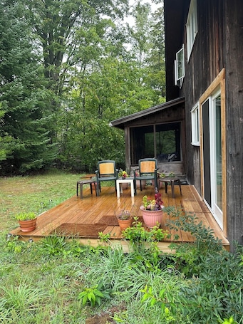 Terrace/patio. Studio in Lake Leelanau with outside entrance, king bed, & WiFi
