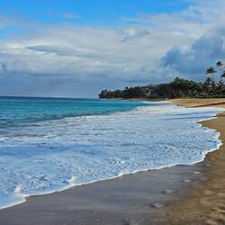 On the beach, sun loungers, beach towels
