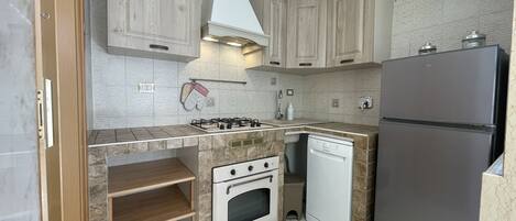 Een koelkast, een oven, een vaatwasser, een koffiezetapparaat/waterkoker