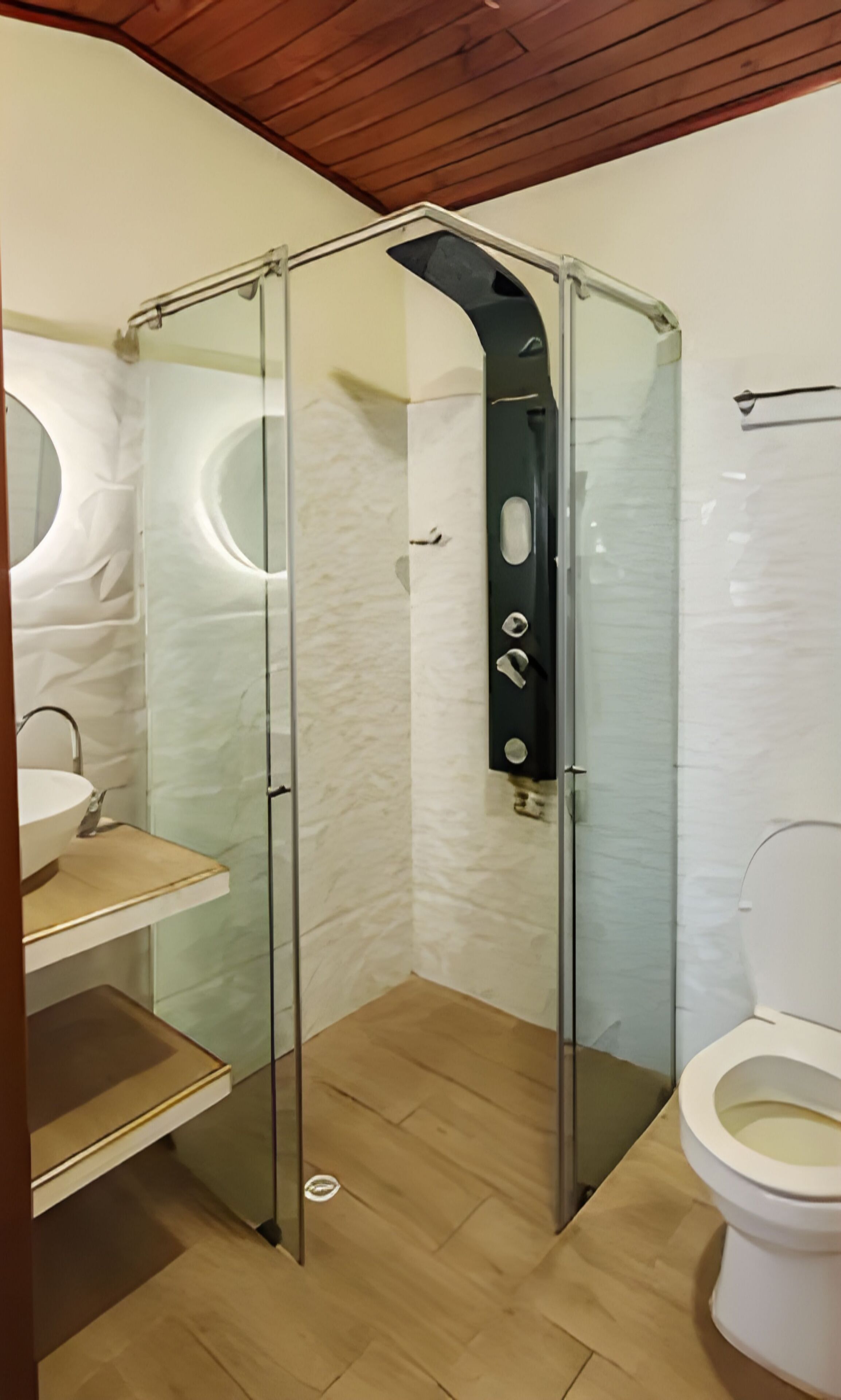 Phòng Deluxe, sân hiên, quang cảnh vườn | Phòng tắm | Buồng tắm vòi sen, vòi sen thủy lực, khăn tắm, xà phòng 