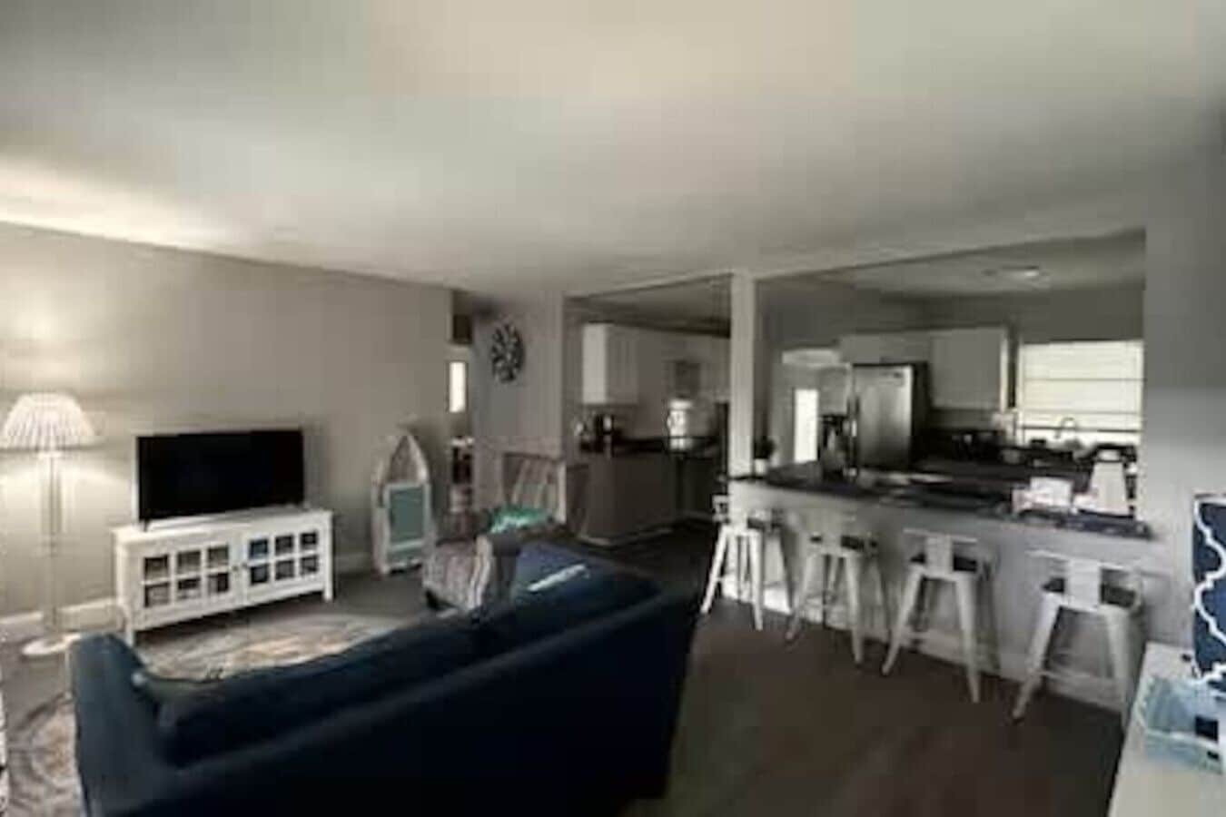 Smart TV, fireplace, table football, books