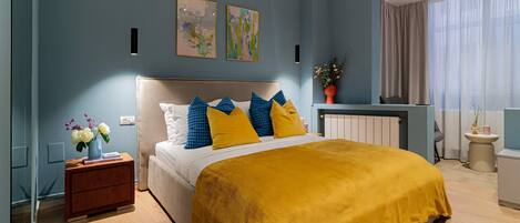 Luksushuoneisto, 1 keskisuuri parisänky ja vuodesohva, tupakointi kielletty, parveke | 1 makuuhuone, pimennysverhot, silitysrauta/-lauta, ilmainen Wi-Fi