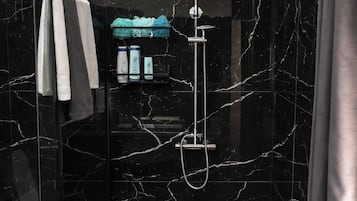 Douche, séchoir à cheveux, serviettes fournies