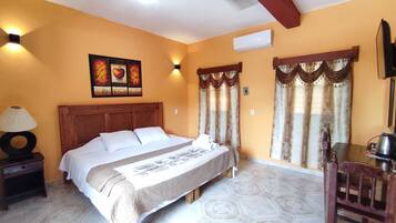 Desk, laptop workspace, free WiFi, bed sheets