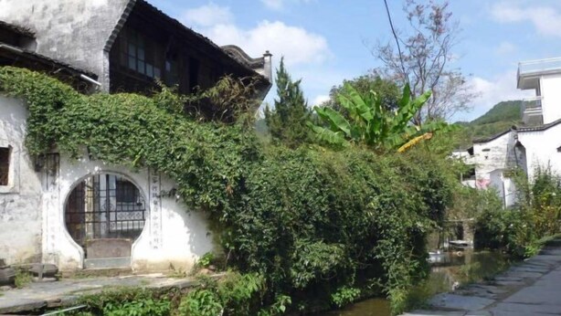 A traditional building with a white facade, a wooden door, and a small garden area with a water feature. - Qingyuan Renjia Inn (Wuyuan)