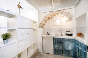 Fridge, stovetop, cookware/dishes/utensils