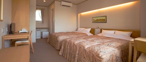 Desk, laptop workspace, free WiFi, bed sheets