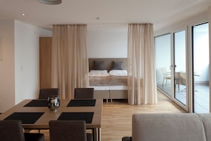 Comfort Studio, Non Smoking, Balcony | Living area | 55-inch flat-screen TV with cable channels, Netflix, heated floors - Relaxed Urban Living (Dornbirn)