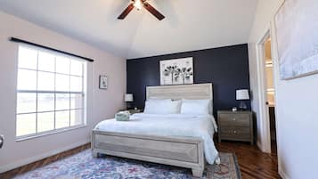 1 bedroom, desk, iron/ironing board, travel crib