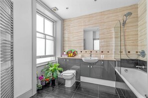 Shower, towels, soap, shampoo