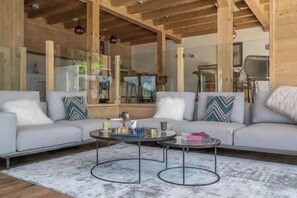 TV, fireplace, books