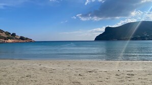 A beach with clear skies and calm water.