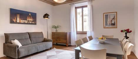 Apartment | Living area | 24-inch flat-screen TV with digital channels, fireplace