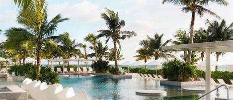 3 outdoor pools, open 8:00 AM to 6:00 PM, cabanas (surcharge)