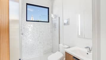 Shower, hair dryer, bidet, towels