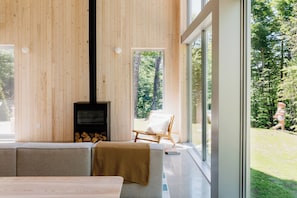 Smart TV, chimenea, futbolito y libros 
