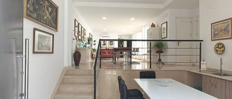 Superior Apartment, Courtyard View | Private kitchen | Mini-fridge, microwave, stovetop, cookware/dishes/utensils