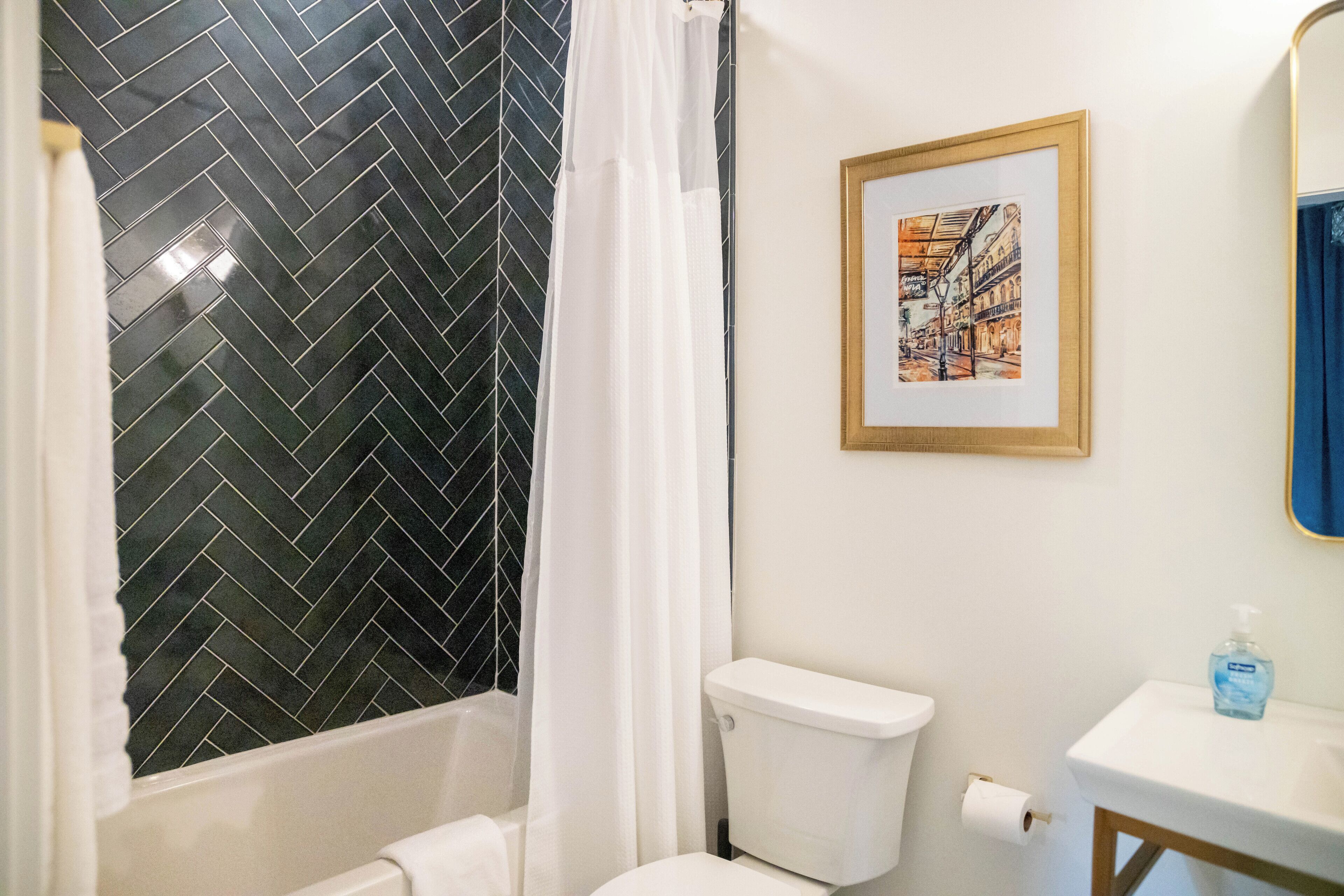 Secadora de cabello, toallas, jabón, shampoo 