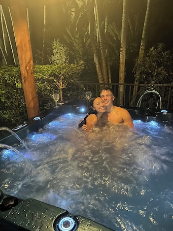 Outdoor spa tub. Synergy Beachside Nudist Retreat KB 2 minutes walk to beach breakfast spa/ pool