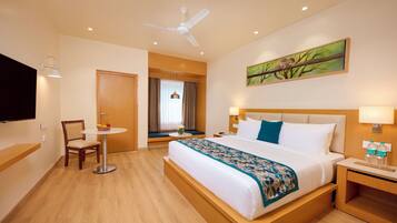 In-room safe, desk, laptop workspace, blackout curtains