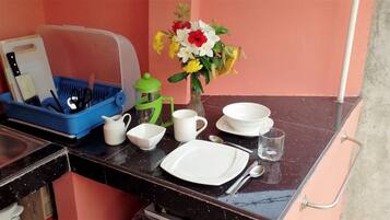 Bidet, towels, soap, shampoo