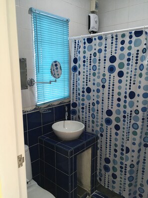 Dusche, Bidet, Handtücher, Seife