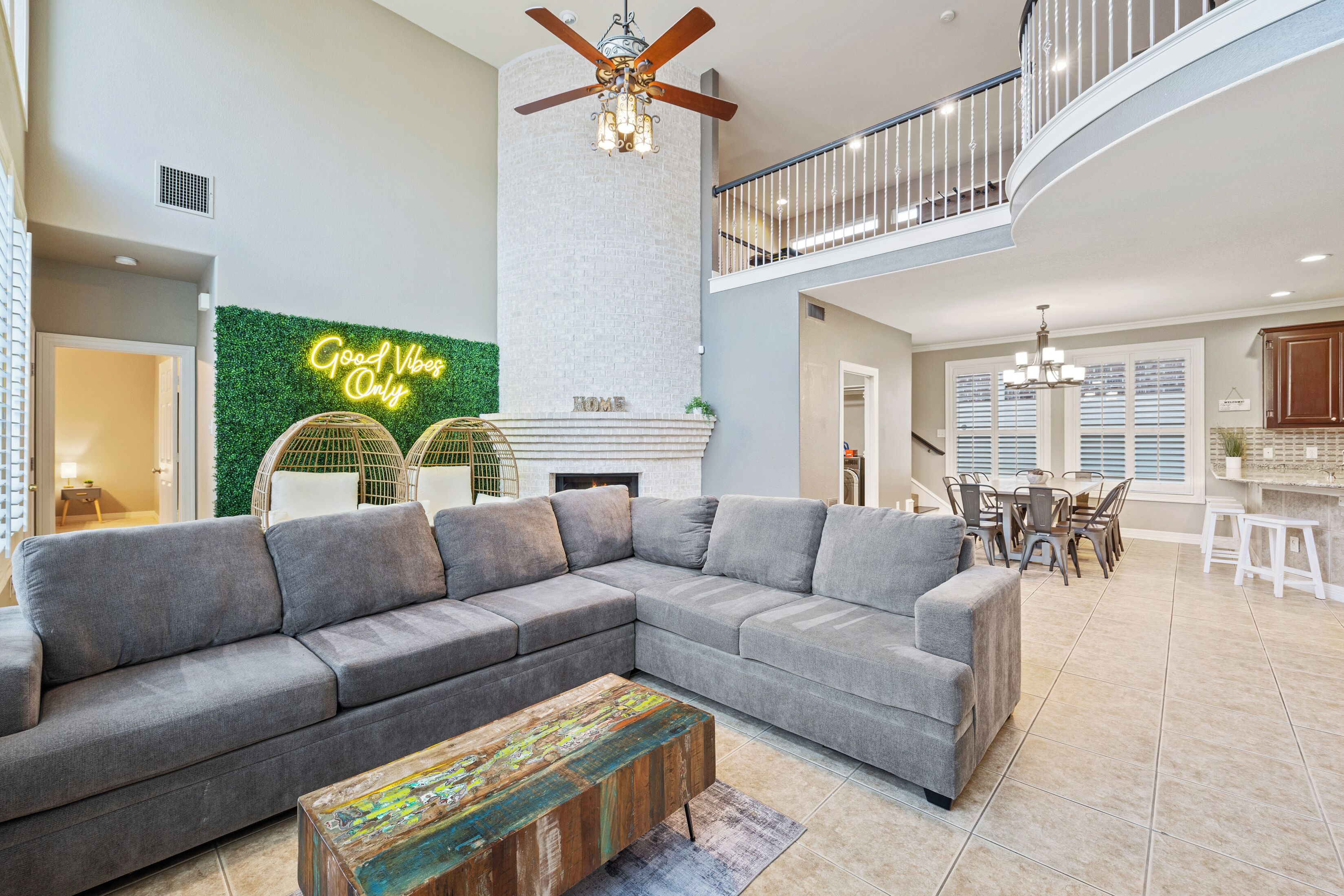 Smart TV, fireplace, foosball, offices