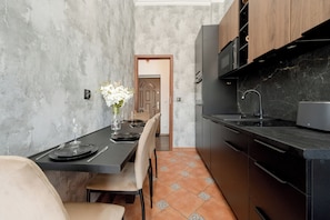 Apartment, 1 Bedroom, Balcony | Private kitchenette | Microwave, dining tables - Apartment With AC by Renters (Wroclaw)