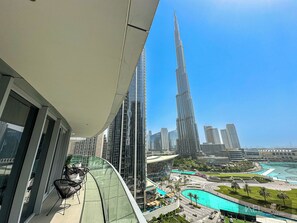 Deluxe Apartment, Balcony, City View | Balcony - WelHome - Luxury Apt in Downtown with Burj Khalifa & Fountain View  (Dubai)