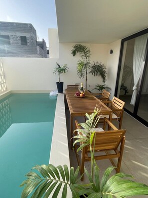 Outdoor dining - Lagoon Deluxe Apartment mit Pool (Sal Rei)
