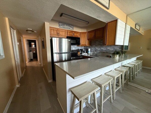 Fridge, microwave, oven, dishwasher