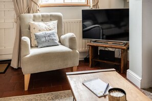 Smart TV, chimenea y libros