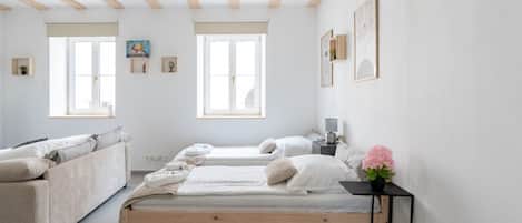 1 bedroom, desk, iron/ironing board, travel cot