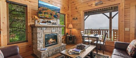 Cabin, Multiple Beds, Hot Tub, Mountain View (Bella Vista) | Living area | 42-inch flat-screen TV with digital channels, fireplace