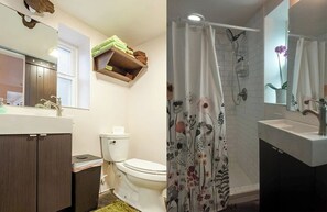 Secadora de cabello, toallas, jabón, papel de baño 