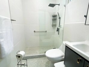Dusche, Haartrockner, Seife, Shampoo