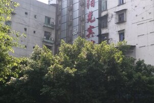 A building with multiple windows and balconies, surrounded by dense foliage.