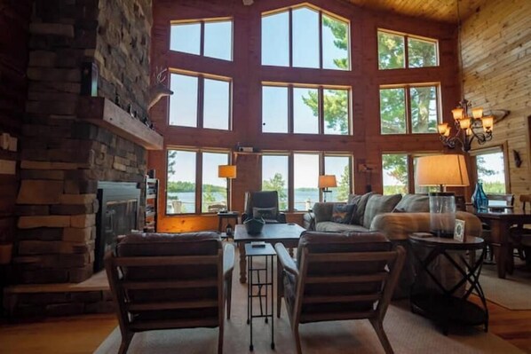 TV connectée, cheminée, lecteur de DVD, chaîne hi-fi