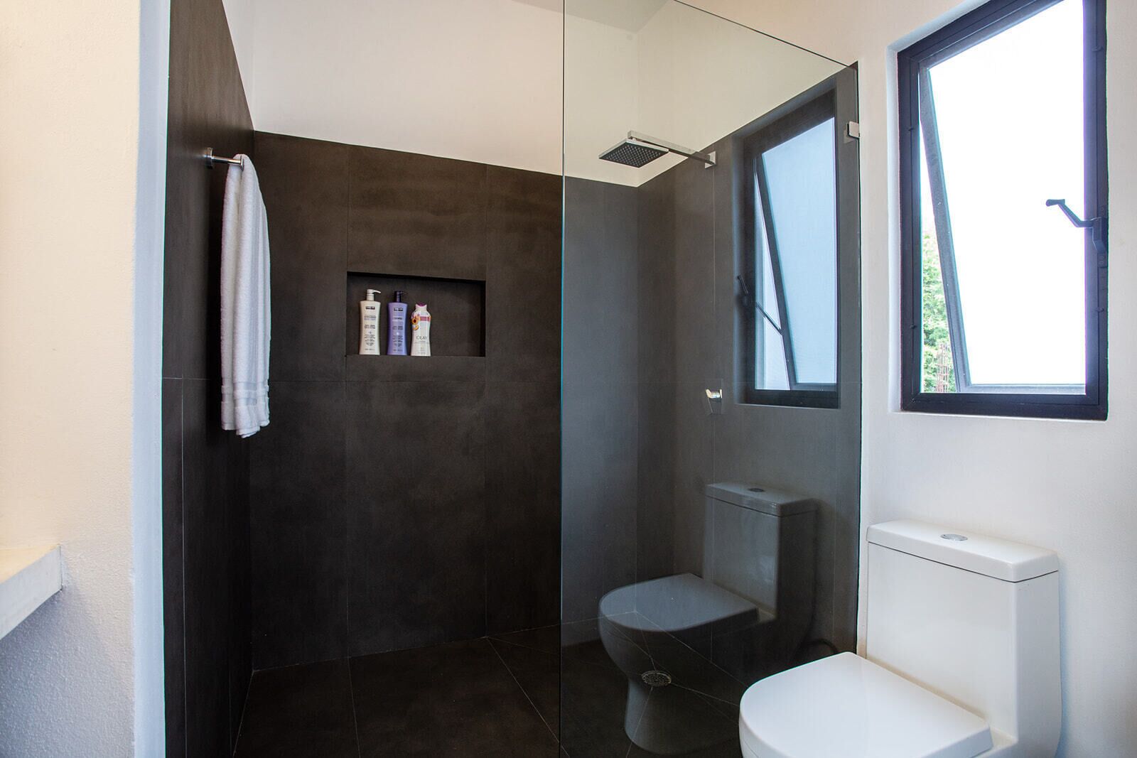 Dutxa, assecador de cabells, tovalloles i sabó 