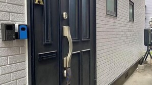 A black door with a gold letter 'A' above it, a mailbox, and a mailbox slot on the left. - Dream Tree Sapporo City electricity 0 minutes walk 1 minute supermarket (Sapporo)