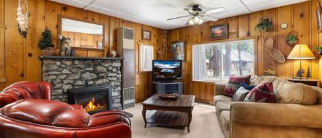 Una televisión, una chimenea