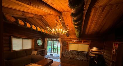Beautiful custom built log cabin with AC, WiFi in private forest retreat