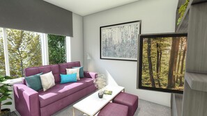 Een 50-inch smart-tv met kabelzenders en een tabletcomputer