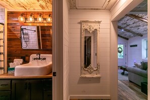 Shower, towels, soap, shampoo