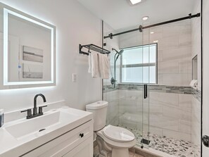 Hair dryer, towels, toilet paper